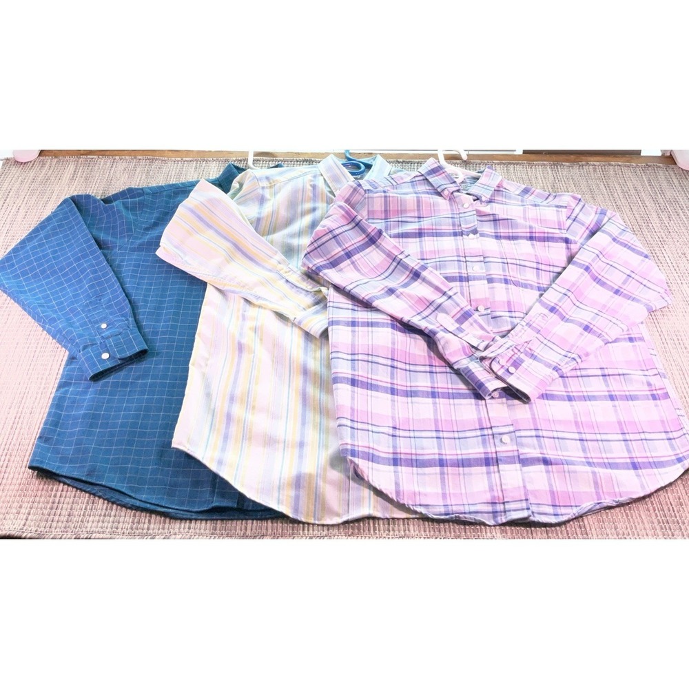 Cabin Creek Tall 3 Pack Wrinkle Free Button Down Shirts Plaid Stripe Teal 14T